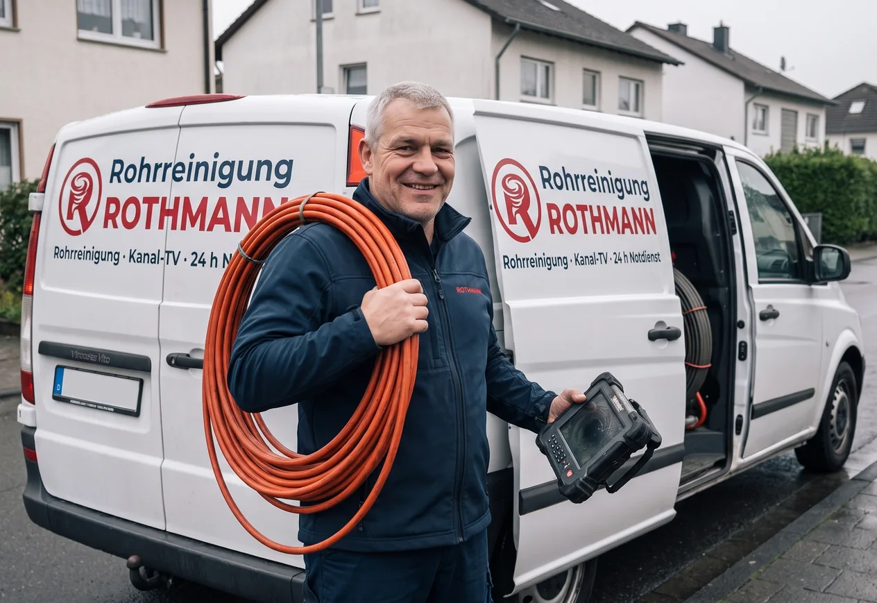 Dirk Rothmann, Inhaber von Rohrreinigung Rothmann, am Einsatzfahrzeug